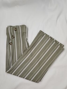 Women's Striped Olive Green Dress Pants